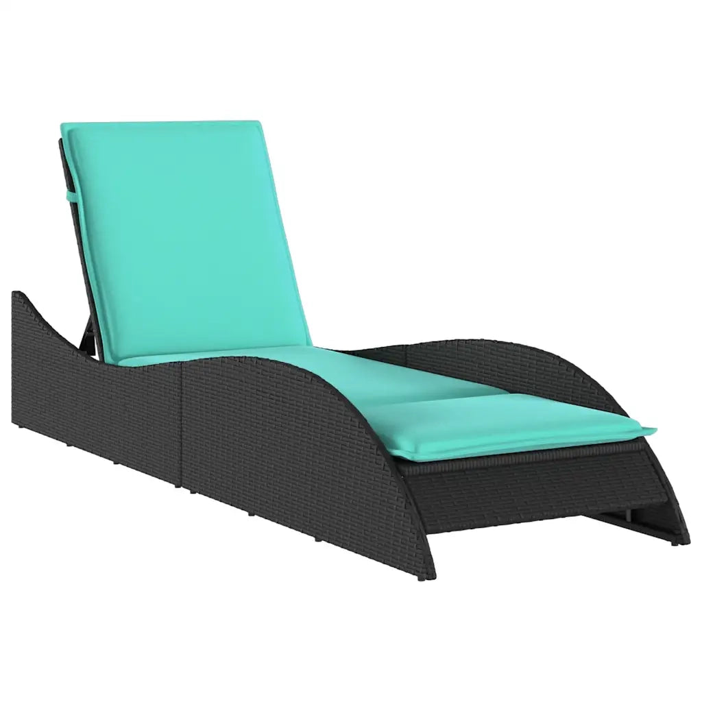 Lettino prendisole con cuscino nero 60x205x73 cm in polyrattan 368286