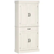 Credenza Cucina con 2 Armadietti e Cassetto in Stile Coloniale, 80x35x180cm Bianco