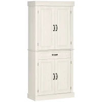 Credenza Cucina con 2 Armadietti e Cassetto in Stile Coloniale, 80x35x180cm Bianco