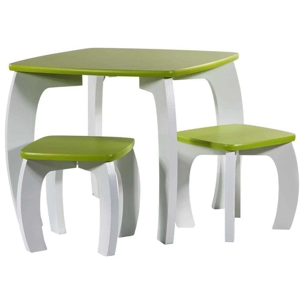 Set tavolo e 2 sgabelli in legno bianchi/verdi 96x48x42 h cm