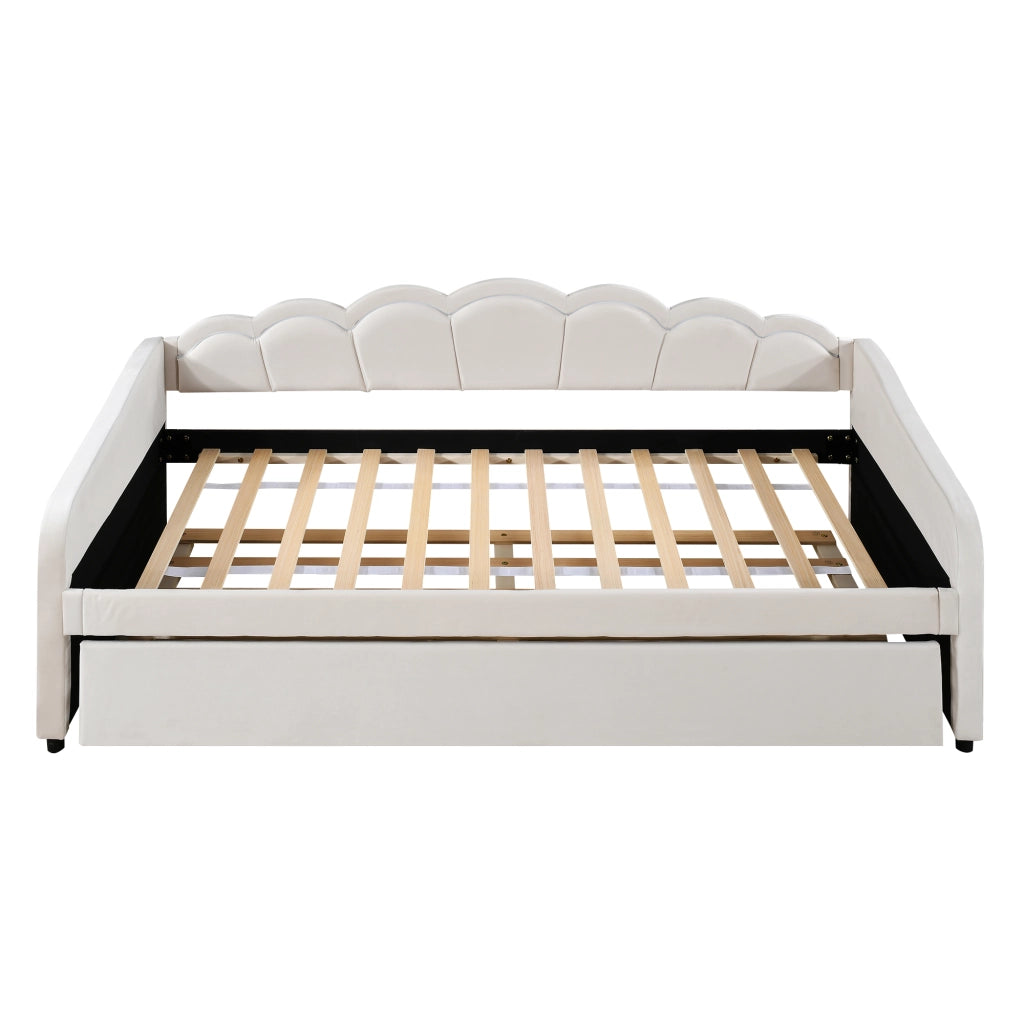 Letto singolo 90x200 cm in velluto beige con letto estraibile, LED ambiente, senza materasso