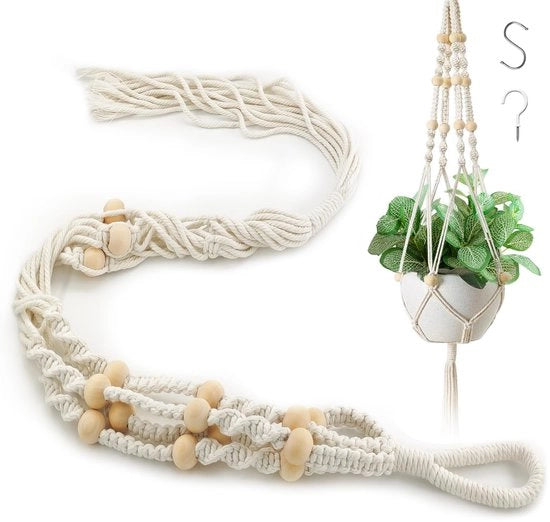 Pendente per piante in macramé, contenitore pendente per piante, appendi piante per interni con gancio per salotto, esterno, balcone, finestra, decorazione per parete di balcone (set di spilli beige)