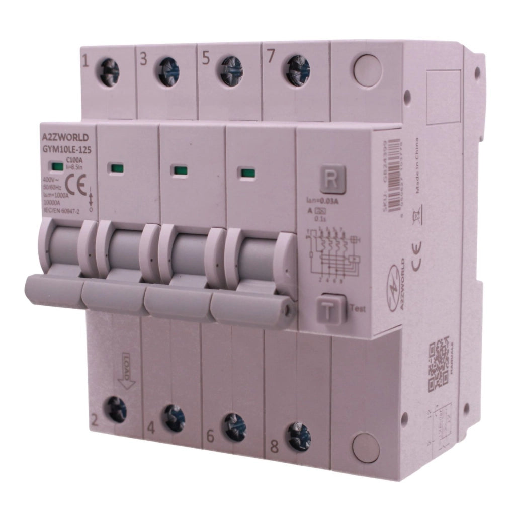 RCBO Interruttore Magnetotermico Differenziale Tipo A Curva C 4P Veri 5M 10kA 30mA, AC 400V IP20, GYM10LE-125, Disponibili 63A 80A 100A (C100A)