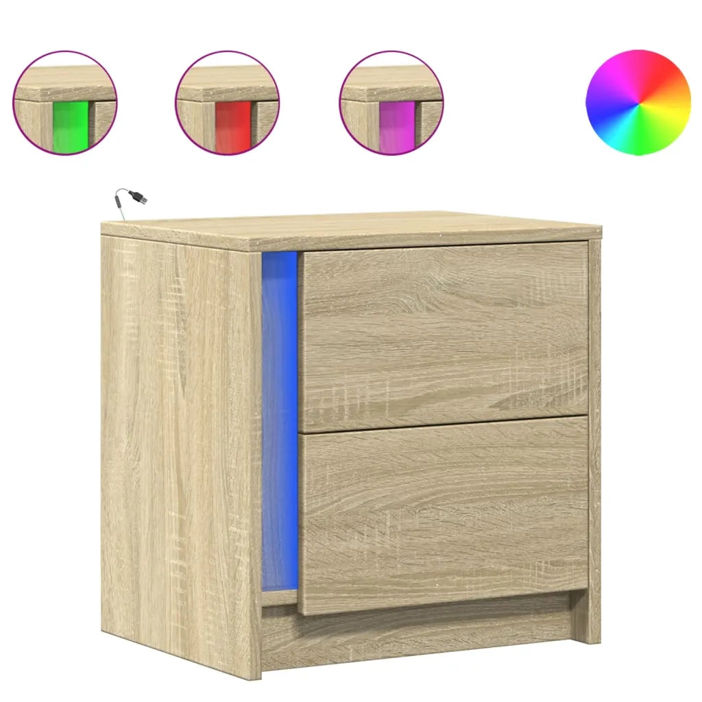 vidaXL Comodini con Luci LED 2pz Rovere Sonoma in Legno Multistrato