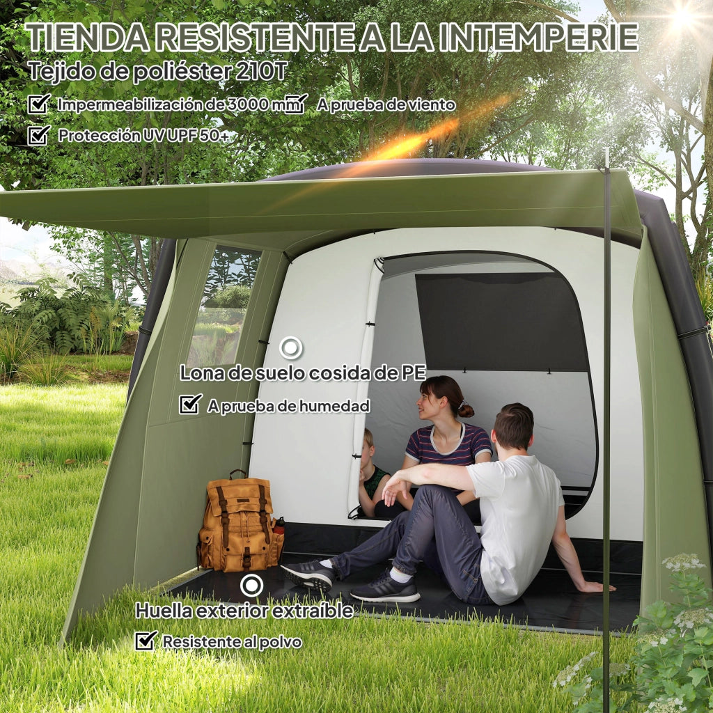 Tenda da campeggio tunnel gonfiabile per 3-6 persone ¨C zephmum ¨C verde oliva con vestibolo e finestre a rete