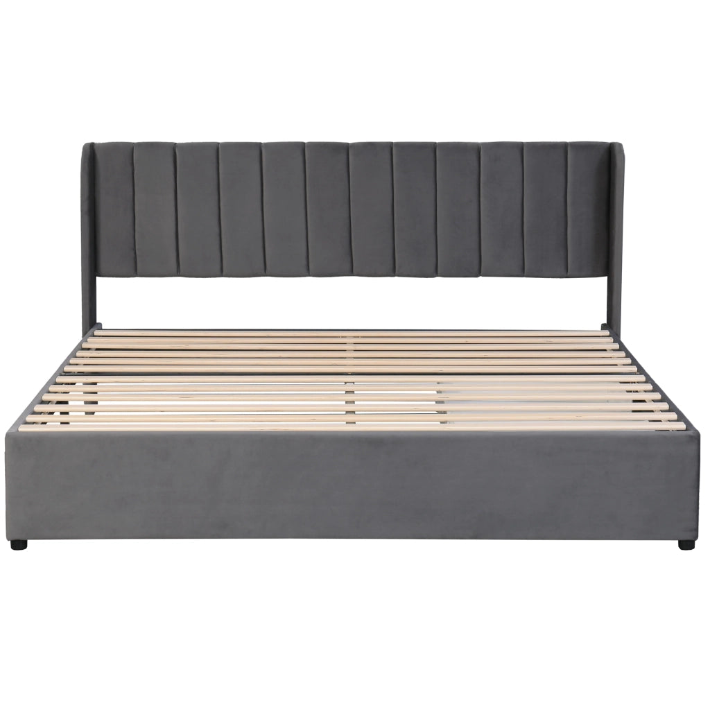Letto Matrimoniale 180x200 cm con 2 Cassetti e Rete a Doghe - Velluto Grigio
