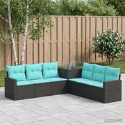 Set di divani 7 pz Nero e Blu Rattan sintetico e Acciaio 3448796