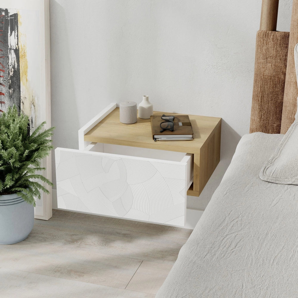 Comodino in legno "Onda" - 38 x 31 x 18 cm - Bianco