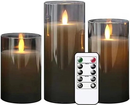 Set di candele LED in vetro con telecomando, stufe per Natale, decorazione per interni ed esterni, per Natale, matrimoni, feste, 10 cm/12,5 cm/15 cm