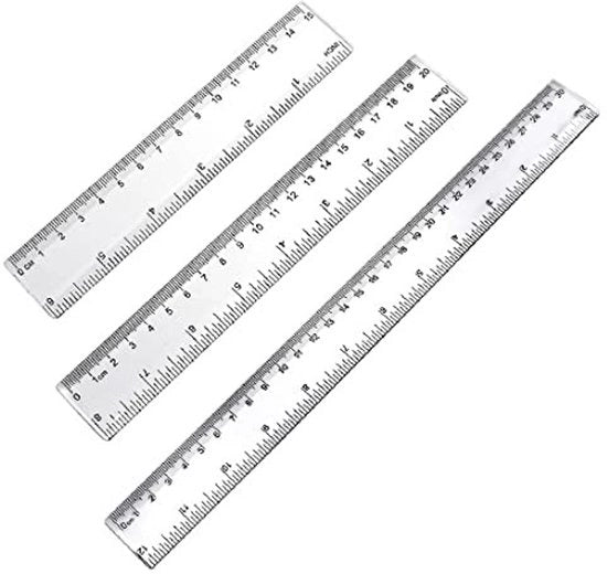 Misuratore ligneo 3 pezzi - Plastica - Transparente - 15 cm/20 cm/30 cm - Scala metrica/Scala in pollici - Robusto e duraturo - Righello