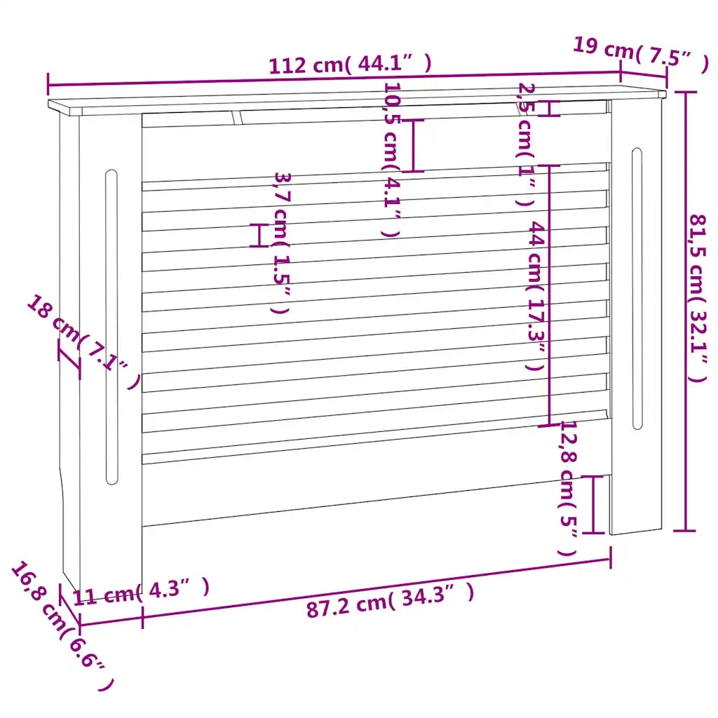 Copertura per Radiatore Antracite 112x19x81,5 cm in MDF CFW3058905