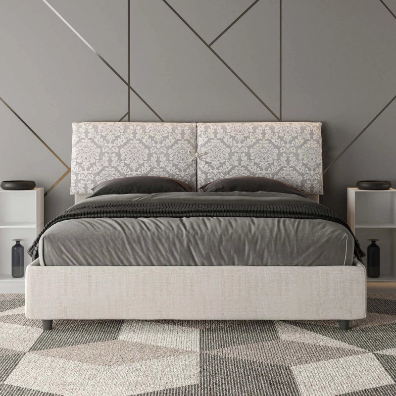 Letto imbottito Matrimoniale 160x210 cm tessuto Agata Mados - Con rete,Bianco/Bianco