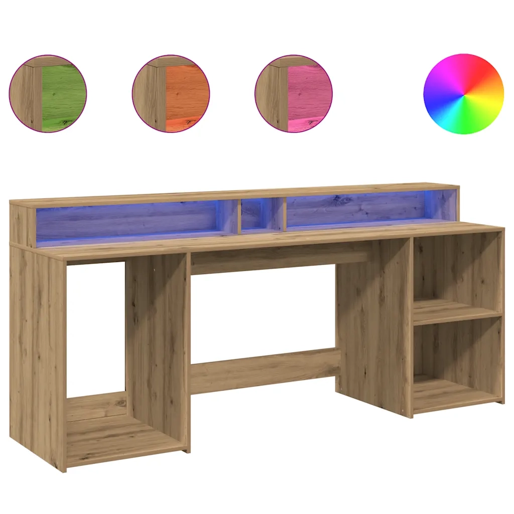 Scrivania con LED Rovere Artigianale 200x55x91 cm in Truciolato