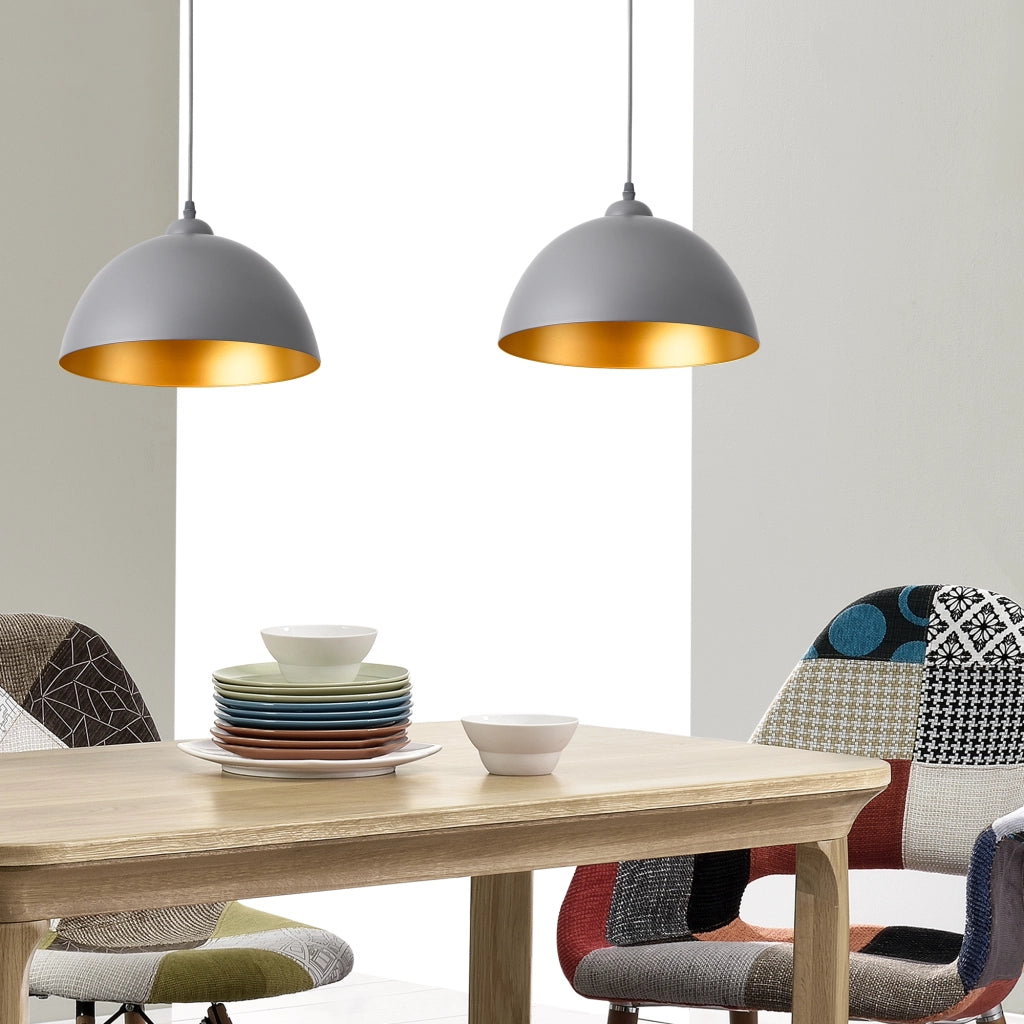 Set di 2 Lampade a Sospensione Toulon con Paralumi Emisferici in Metallo - Grigio/Oro lux.pro