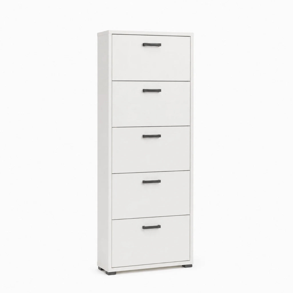 Scarpiera 5 Ante a Ribalta Salvaspazio Bianco Cemento Già Montata | Mobile Portascarpe Alto 75x186x18 cm | Scarpiera Slim Moderna per Ingresso e Corridoio