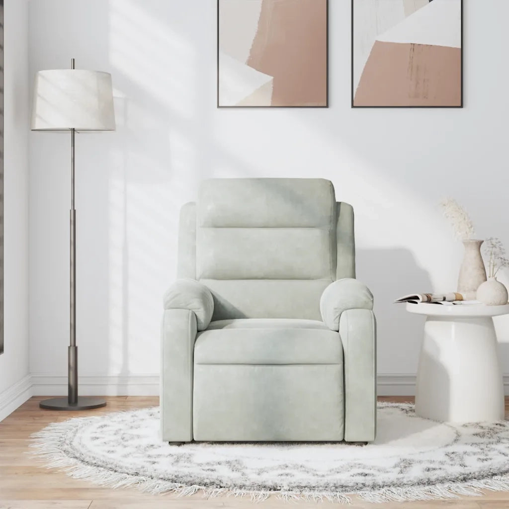 Poltrona Massaggiante | Sedia Relax Reclinabile Grigio Chiaro in Velluto