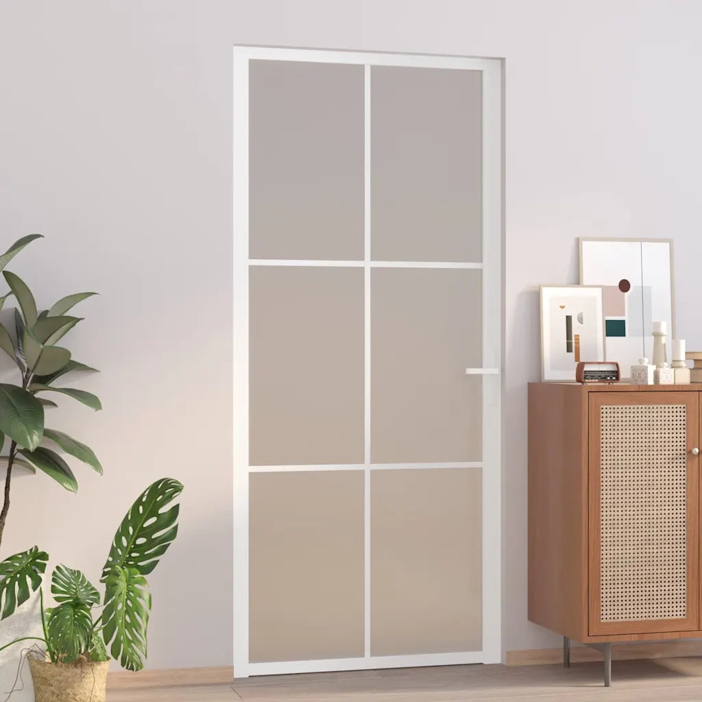 Porta Interna 93x201,5 cm Bianco Opaco Vetro e Alluminio 350582