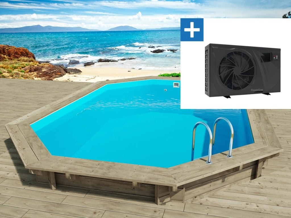 Piscina in legno "Florida 145" - 6,57 x 4,57 x 1,44 m + Pompa di calore - potenza 6,1 kW