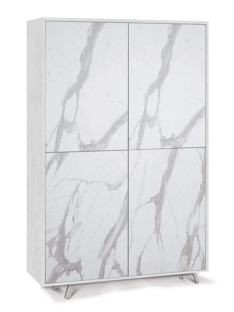 Mobile Multiuso 4 Ante 107x169x41 cm Ossido Bianco/Marmo Calacatta