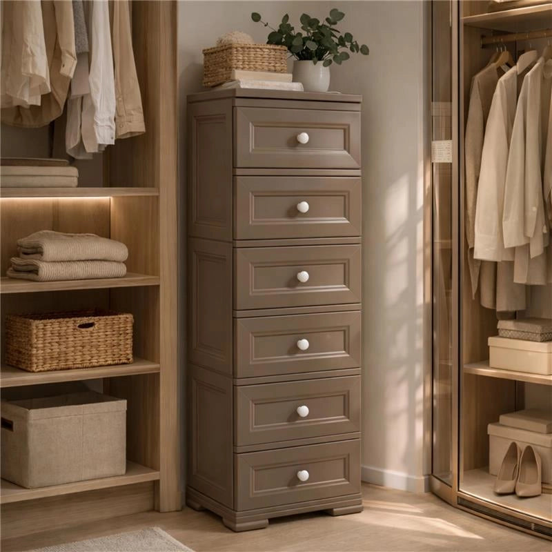 CASSETTIERA ALTA 6 CASSETTI PICCOLI WENGÉ 40X43X125 CM – MOBILE VERTICALE SALVASPAZIO PER ORGANIZZAZIONE CASA E INGRESSO