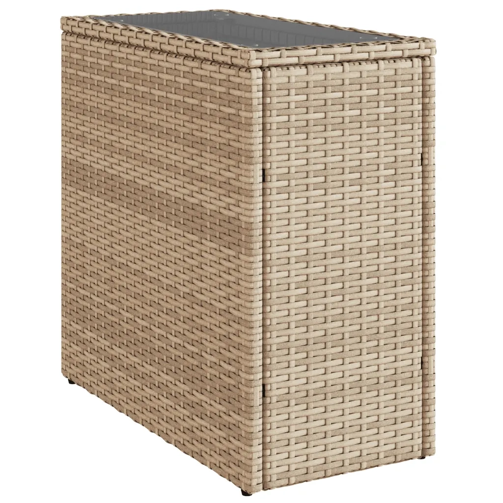 Tavolino da Giardino-Tavolo da Esterno-Tavolino da Patio Piano Vetro Beige 58x27,5x55 cm Polyrattan