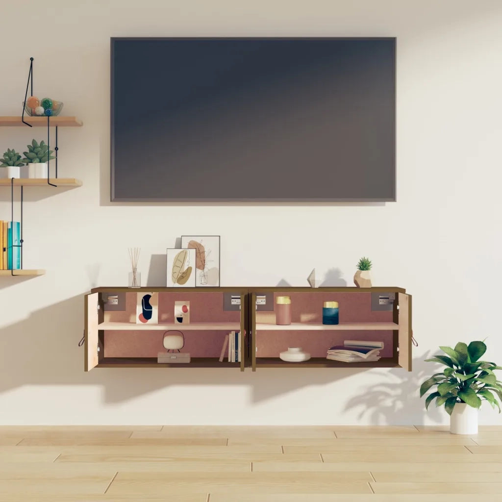 Pensili 2 pz Marrone ambra 60x30x30cm in Legno Massello di Pino 818372