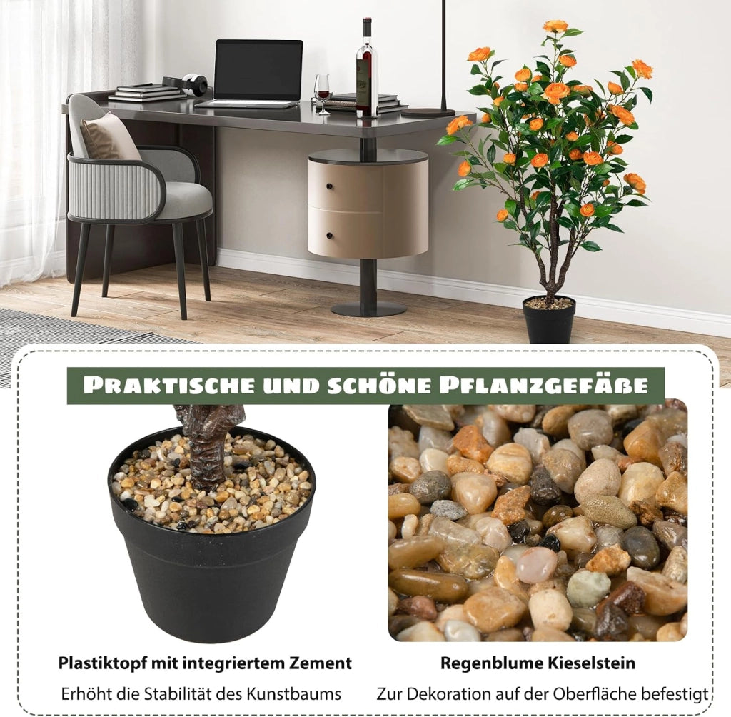 Pianta artificiale, camelia, 102 cm, piante da appartamento con 37 fiori, piante artificiali in vaso, piante decorative per interni ed esterni