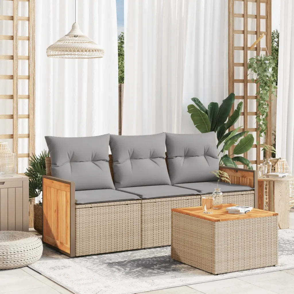 Set Divano da Giardino 4 pz con Cuscini Beige in Polyrattan 3227445
