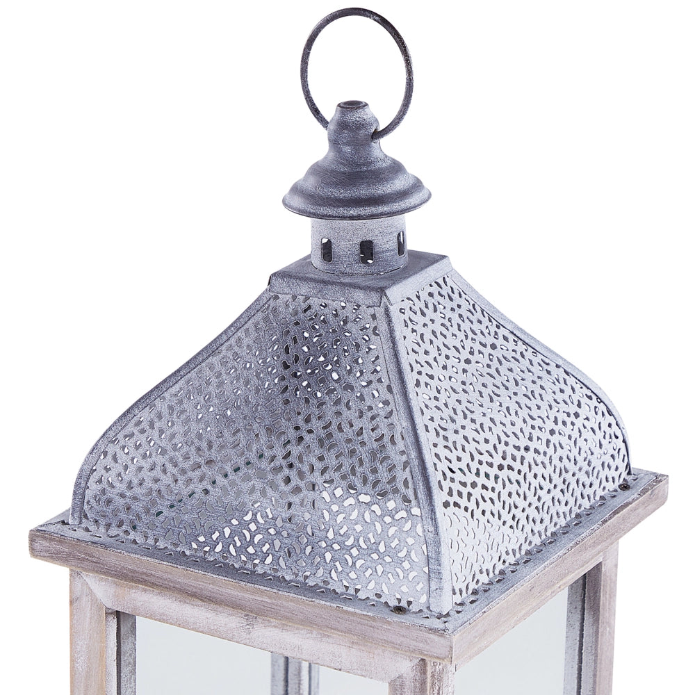 Lanterna in ferro bianco altezza 47 cm portacandele a colonna manico tradizionale retrò invecchiato decorazione pezzo