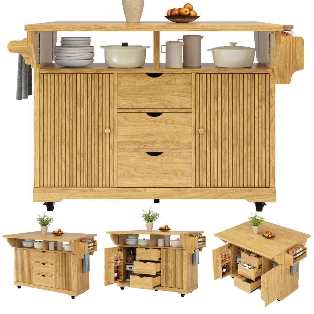 Carrello da cucina con 3 cassetti; ripiani regolabili e allunghe pieghevoli; per cucina e sala da pranzo