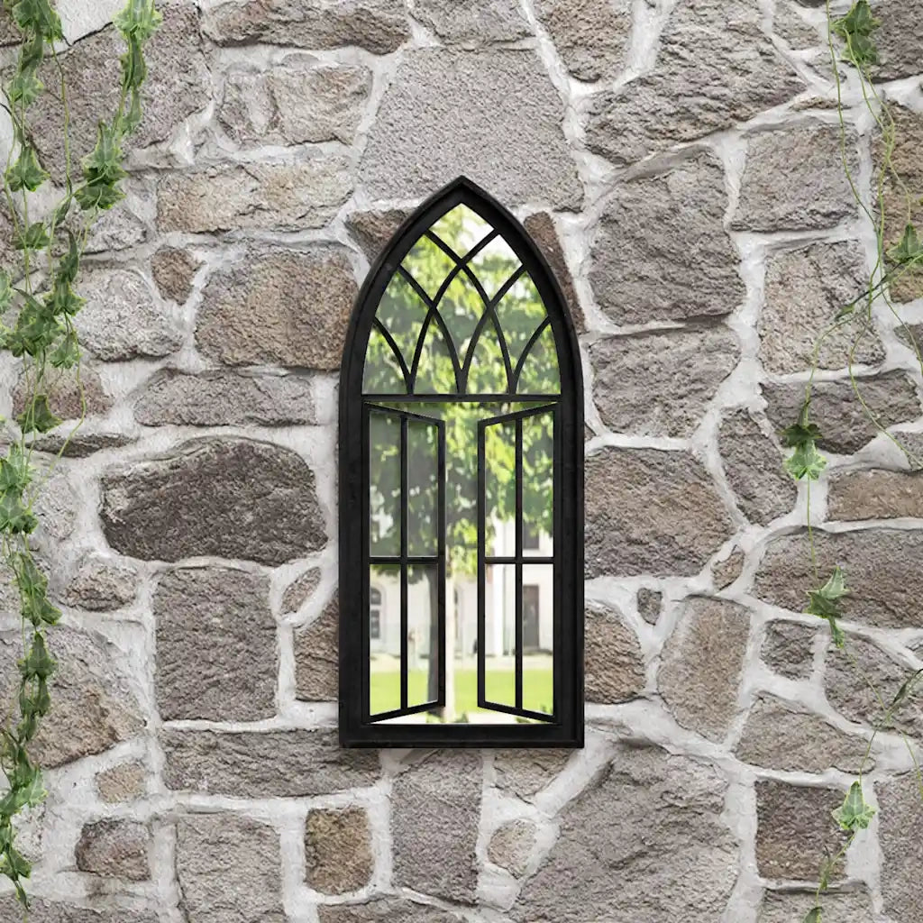 Specchio da Giardino-Specchio Decorativo-Specchio Esterno Nero 70x30 cm in Ferro per Uso Esterno 288469