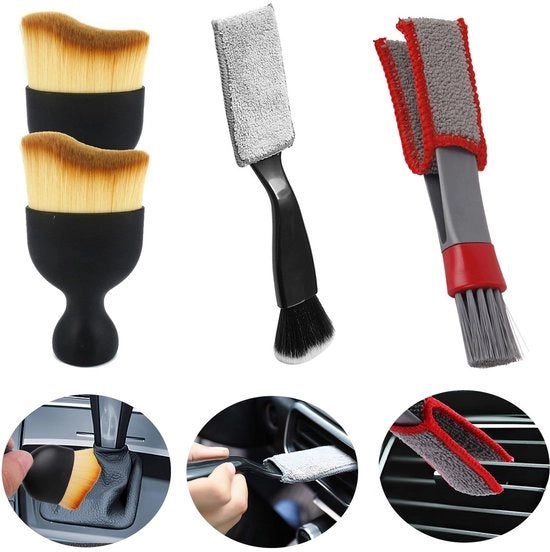 Set di spazzole per pulizia auto 4 in 1, spazzola per dettagli fine, spazzola per pulizia auto morbida, spazzola multifunzionale per interni auto, spazzola per interni auto per fessura di scarico, cruscotto