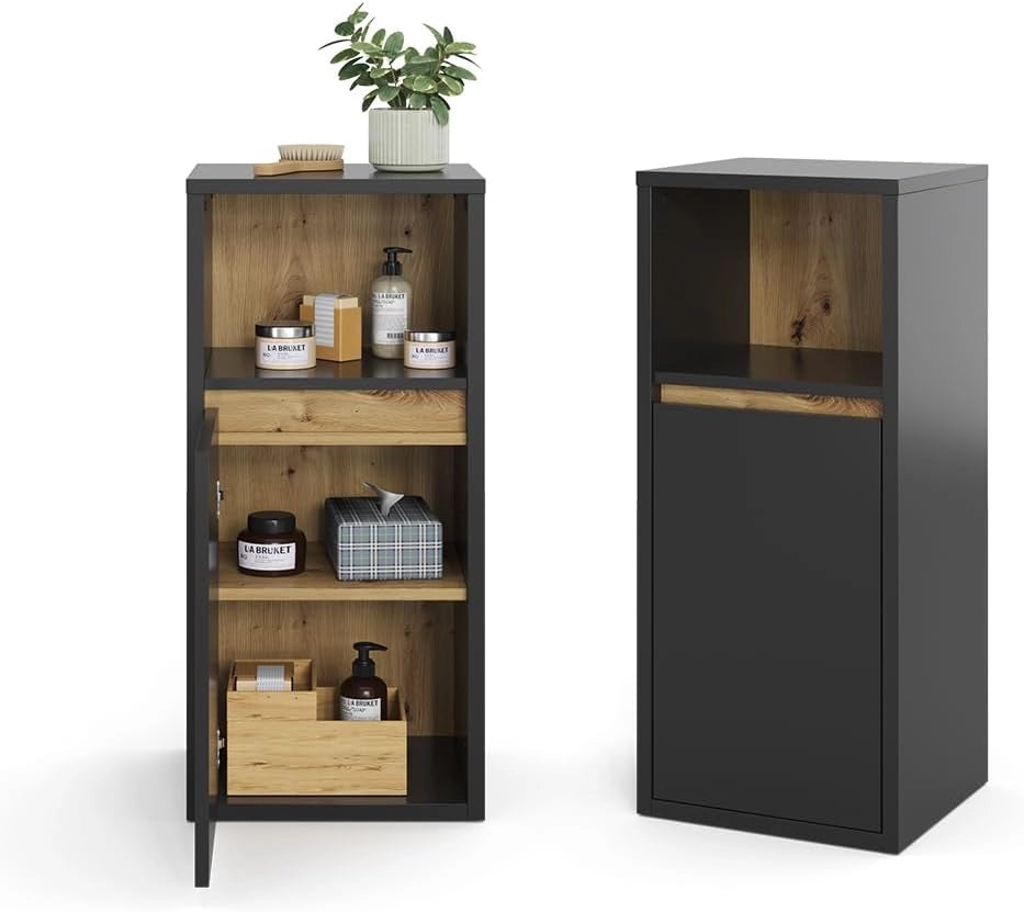 Mobiletto bagno Viola, Antracite, 33 x 80 cm, per montaggio a parete con vani a giorno e vani chiusi