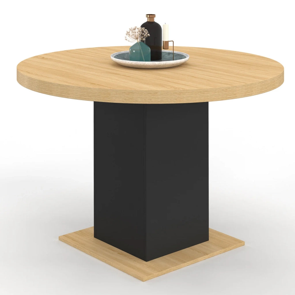 IDMarket - Tavolo da pranzo rotondo EDEN 6 persone in legno e nero 110 cm