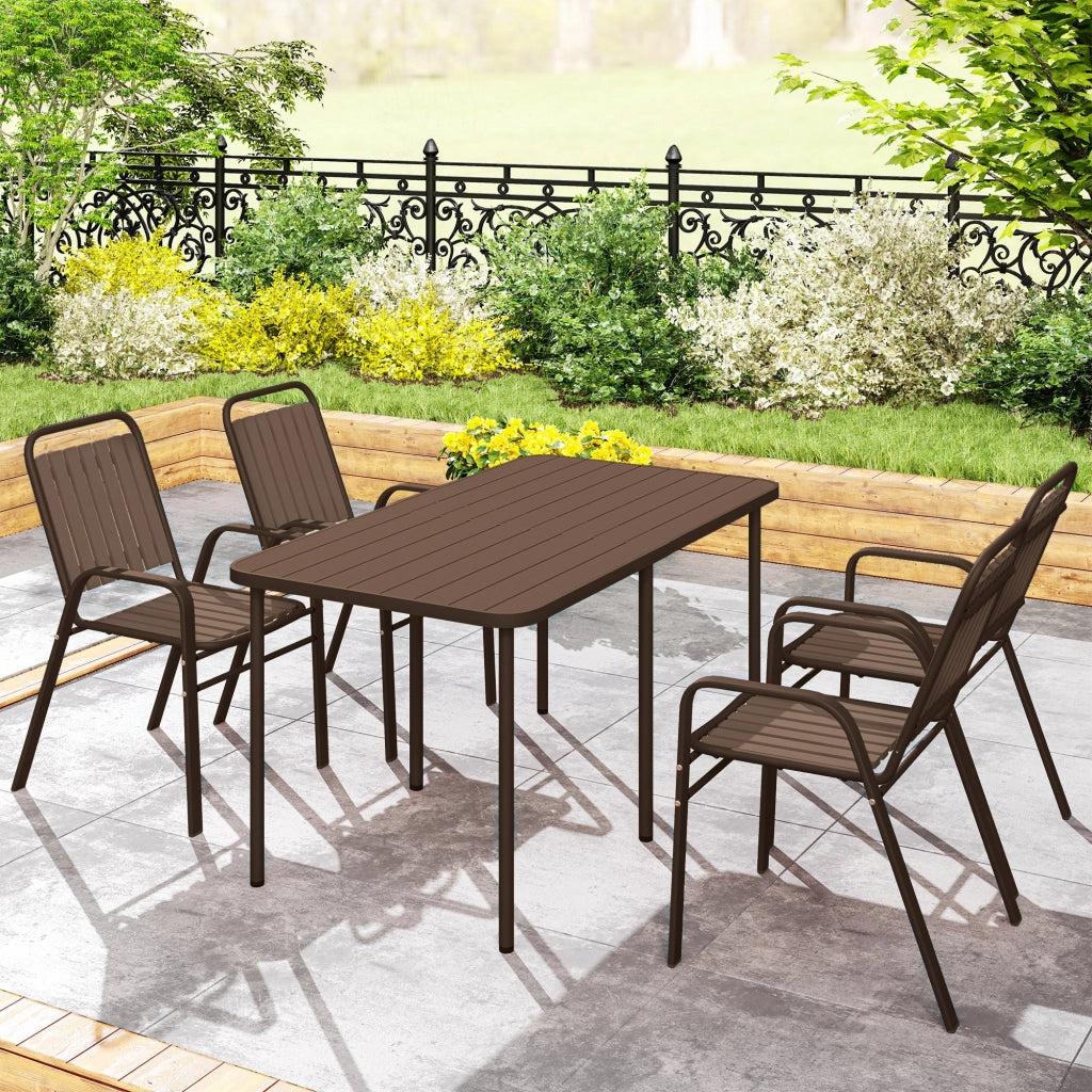 Set 4 Sedie da Giardino 56x66x91 cm Impilabili in Acciaio e PP Marrone Scuro