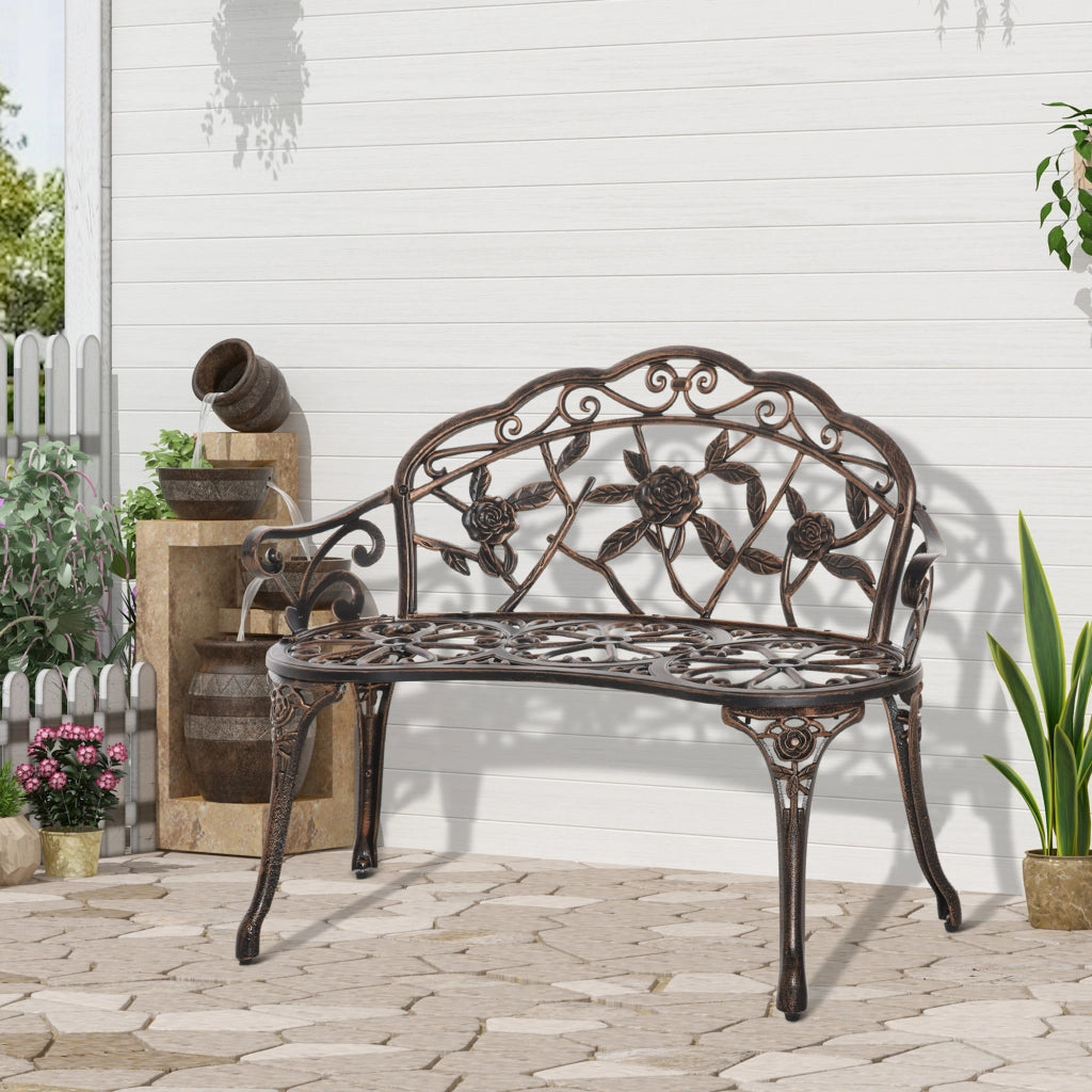 Panchina Giardino 2 Posti in Metallo Stile Retro ¨C zephmum ¨C Bronzo 100x54x78 cm