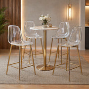 Sgabello da bar trasparente con struttura in metallo e poggiapiedi, design moderno in plastica oro 68.5 × 48.0 × 47.0 cm