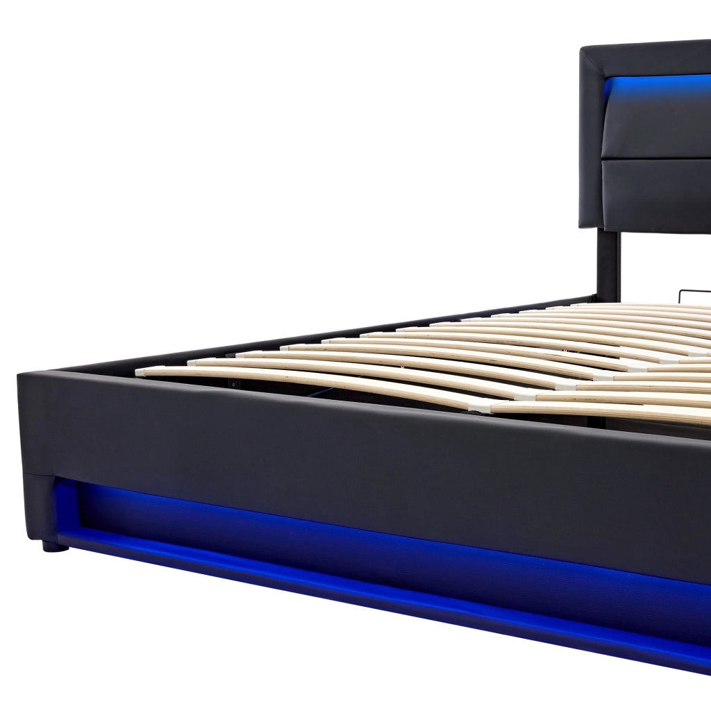 Letti contenitori 160x200 cm; USB; LED e contenitore; PU; nero (Senza materasso)