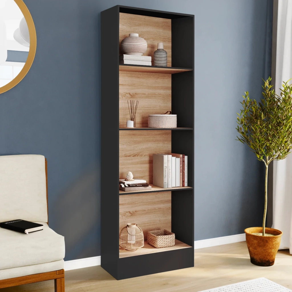 IDMarket - CARLA Libreria a 5 livelli in nero ed effetto legno H.190 cm