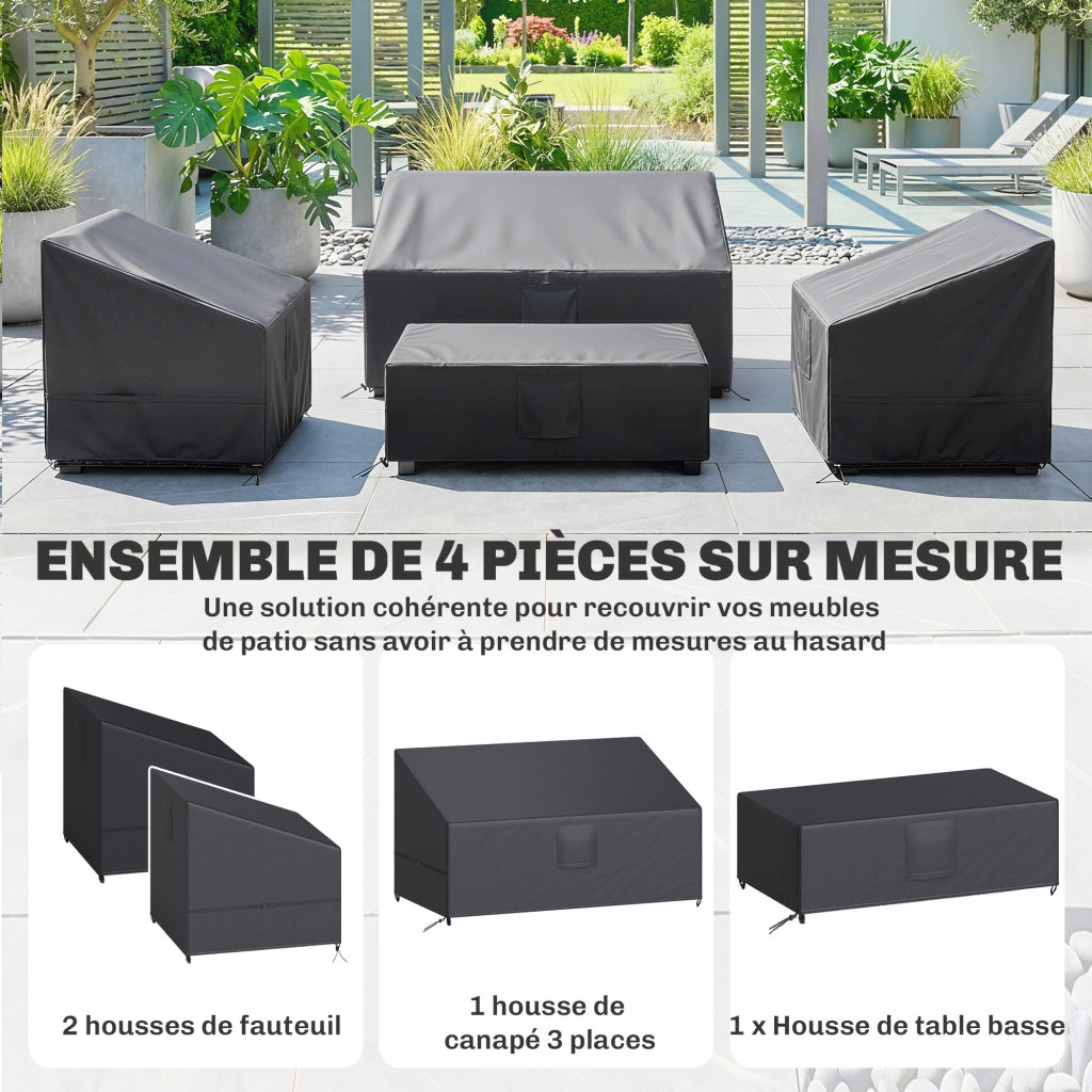 Set 4 Cuscini per Divano da Giardino ¨C zephmum ¨C Impermeabile Oxford 420D, Nero, 142x80x77cm