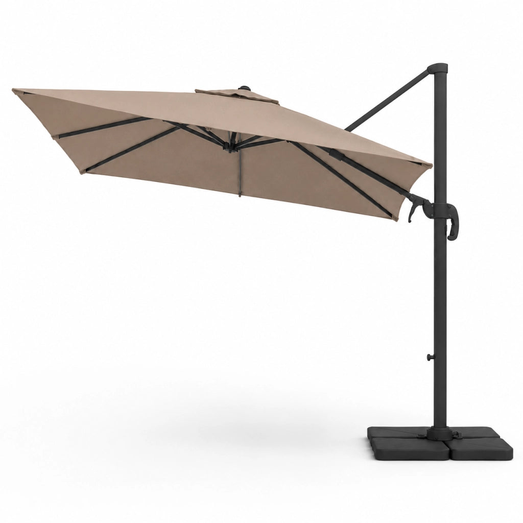 Ombrellone Per Giardino Esterni Piscina Gazebo Terrazze Bar Hotel Braccio Retrattile Acciaio Inossidabile Rotazione 360° Braccio Girevole Telo Impermeabile Resistente Raggi UV 3X3 M Tortora