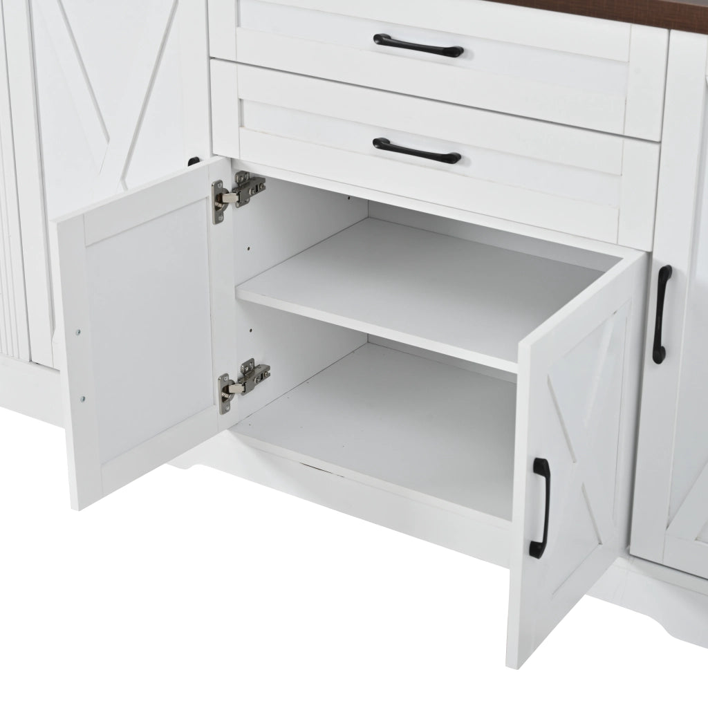 Credenza Sideboard bianca con piano d¡¯appoggio, 4 ante, 2 cassetti, 160x39x81,5 cm