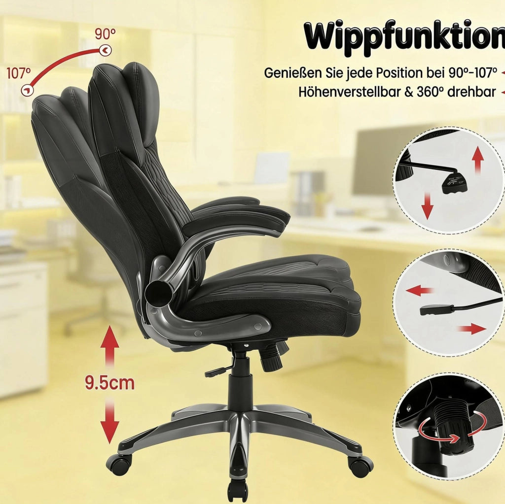 Sedia direzionale ergonomica con schienale alto e braccioli ribaltabili