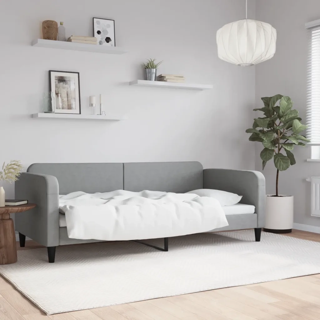 Letto singolo | Letto per adulti | Letto da Giorno Grigio Chiaro 90x200 cm in Tessuto