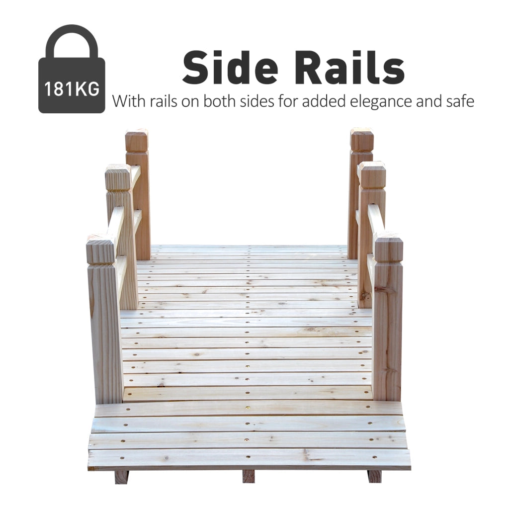 Ponticello da giardino in legno per stagno con ringhiera ¨C zephmum ¨C legno di abete 152.5x67x48 cm