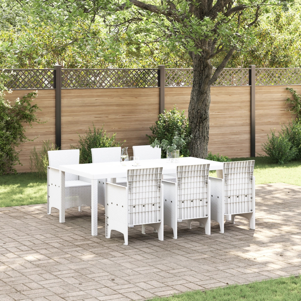 Set da pranzo da giardino 7 pezzi Bianco Polyrattan