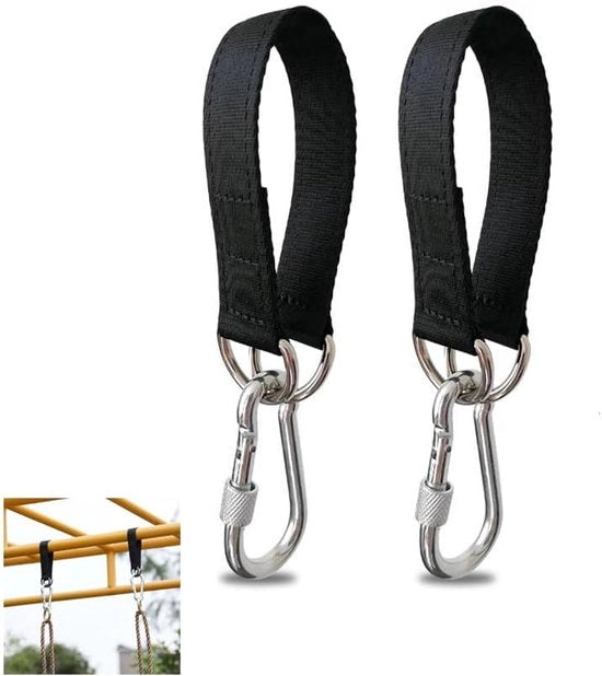 Ophangset a doppia corda - corda pendente - set di cavi di oscillazione - corda nera - con grappolo - connettore per lettini oscillanti, sacchi a boxe, sedie oscillanti, sedie, manubri per palestra, manubri per corde, cavi, esterno - 50 cm - nero