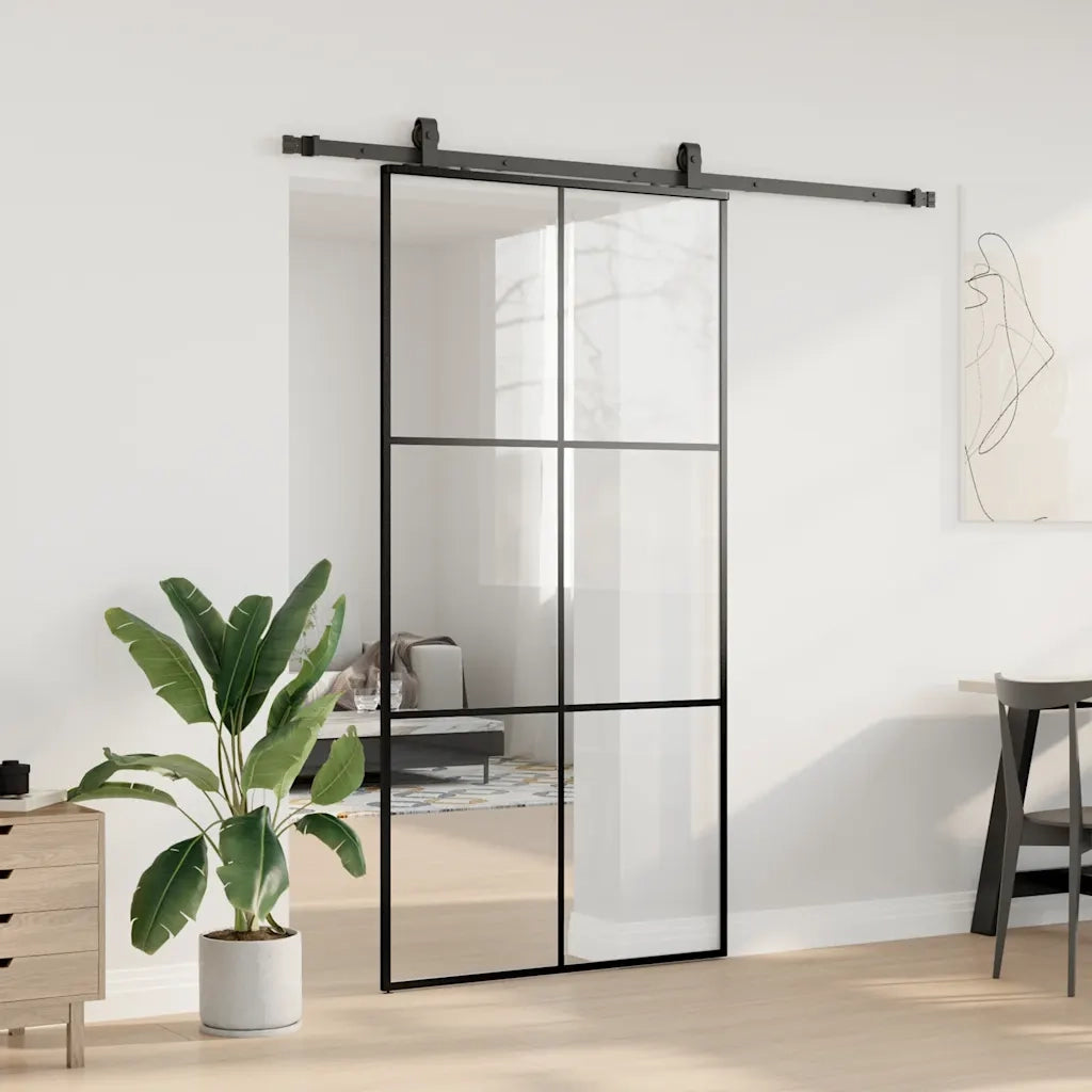 Porta Scorrevole con Ferramenta Nera 102x205 cm in Vetro ESG 3375846