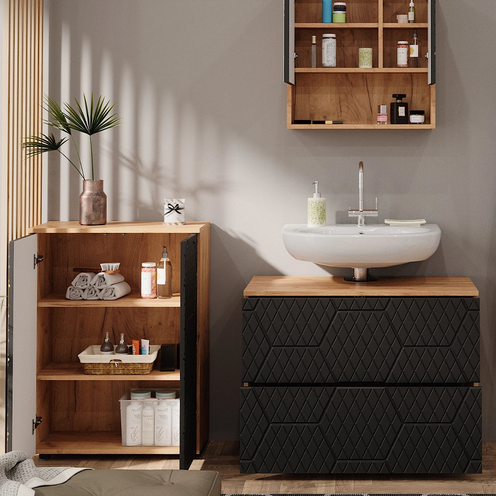 Vicco Set mobili bagno Antracite con struttura a nido d'ape 3 parti, con base 80 cm