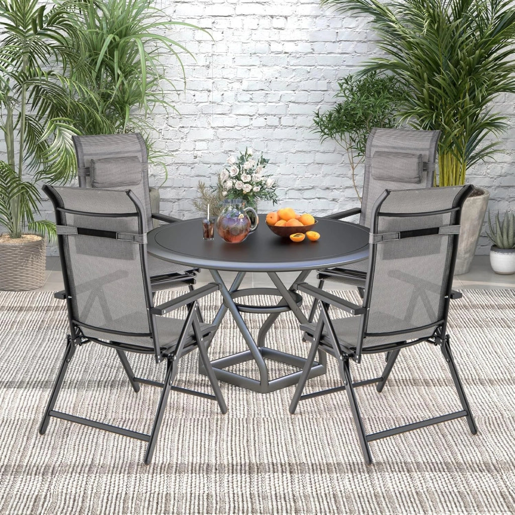 Set di 2 Sedie Pieghevoli da Patio, con Schienale Regolabile a 10 Posizioni e Braccioli, Poggiapiedi Retrattile, Cuscino per Testa, Sedie Reclinabili per Giardino, Piscina, Spiaggia